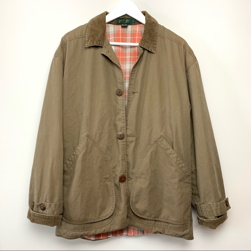 Vintage J. Crew Chore Coat Barn Jacket Corduroy Small Brown Plaid Cotton Unisex.